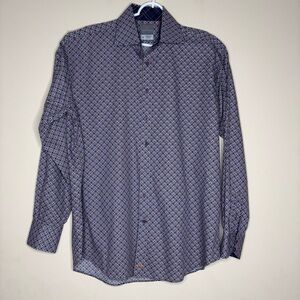 THOMAS DEAN Men's  XL Purple/Green Geometric Print Long Sleeve Button Down Shirt